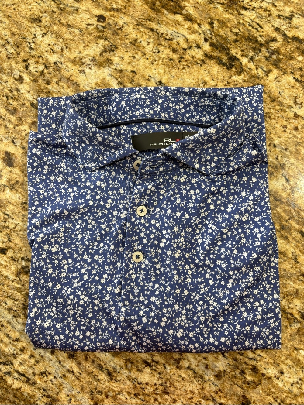 Ralph Lauren Navy Blue Floral Short-Sleeve Button-Down Shirt